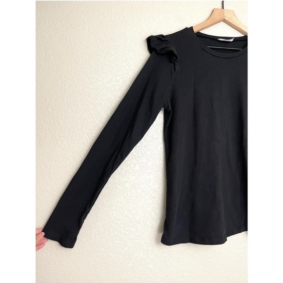 Frame Ruffle Crewneck Long Sleeve Cotton Shirt Size S Black Noir Classic - Picture 5 of 6